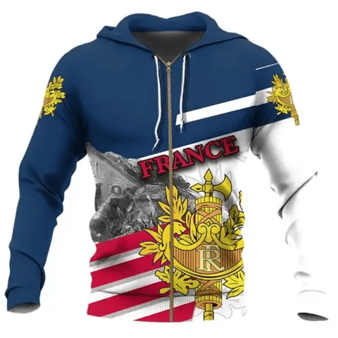 Frankreich ZIP Sport Hoodie 3D: Unisex | EM2024 Streetwear (Preview GIF)