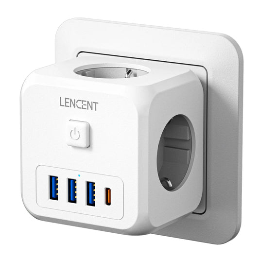 7-in-1 Wandsteckdosen-Adapter | EU-Plug-Stecker-Ladegerät mit Ein/Aus-Schalter - Weiß