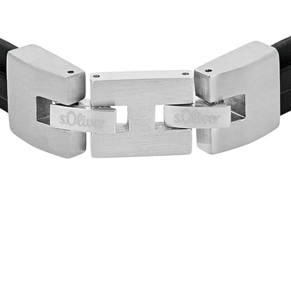 s.Oliver 'Infinity' leather-stainless steel bracelet for men in black (length: 20-21.5 cm)