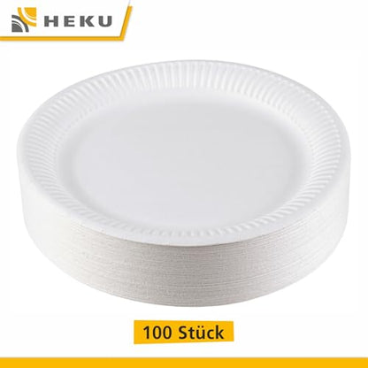 HEKU Pappteller (Ø 23cm, 100 Stück): 100% Kompostierbar | Umweltfreundliche Einwegteller