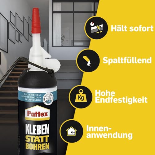 Pattex 'Kleben statt Bohren' Montagekleber (Extra Stark) mit einfacher Verwendung | 133g: Alle Materialien, ohne Lösungsmittel,
