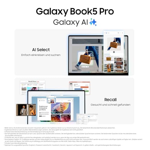Samsung Galaxy Book5 Pro AI-Laptop - i7 Ultra Prozessor, 16GB RAM, 512GB Speicher, Copilot
