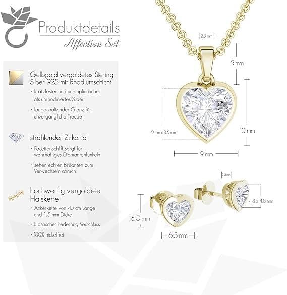 AMOONIC women's jewelry gift set with gold-plated 925 sterling silver: chain-earring-necklace