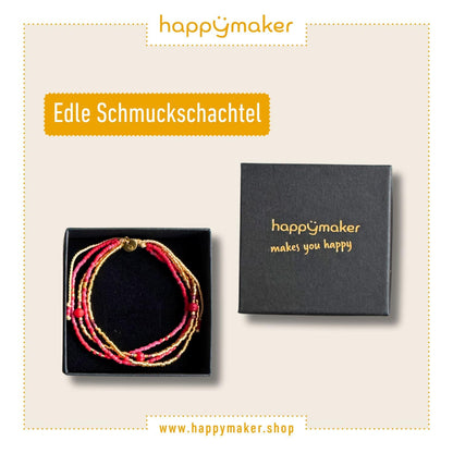 happymaker Damen Perlenarmband mit echten Edelsteinen, Amethyst und roter Jaspis