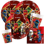 Ninjago Party-Set (44-teilig) mit Teller, Becher, Servietten + Papiertrinkhalme für 8 Kinder
