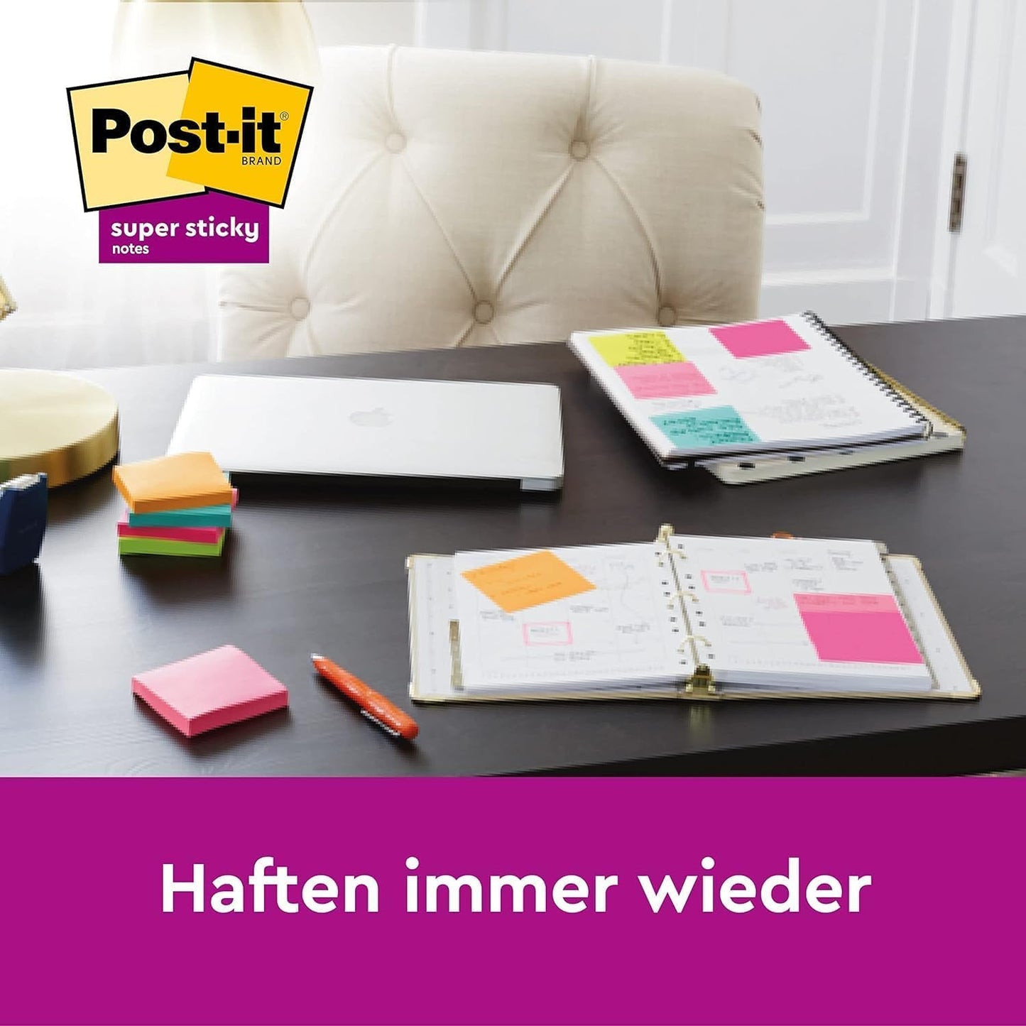 Post-it 'Super Sticky Notes' Packung mit 6 Blöcken, 90 Blatt pro Block (76x127mm): Stark-Klebend