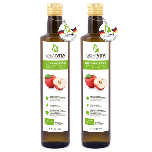 GreatVita 100% Bio Apfelessig (1 Liter): Naturtrüb & ungefiltert aus biologischem Anbau