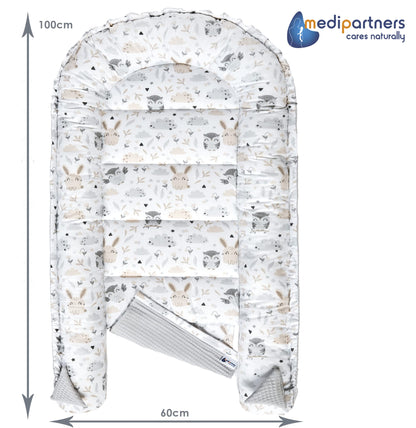 Medi Partners Baby-Nestchen für Neugeborene aus 100% Baumwolle (100x60x15cm): Eulen-Motiv