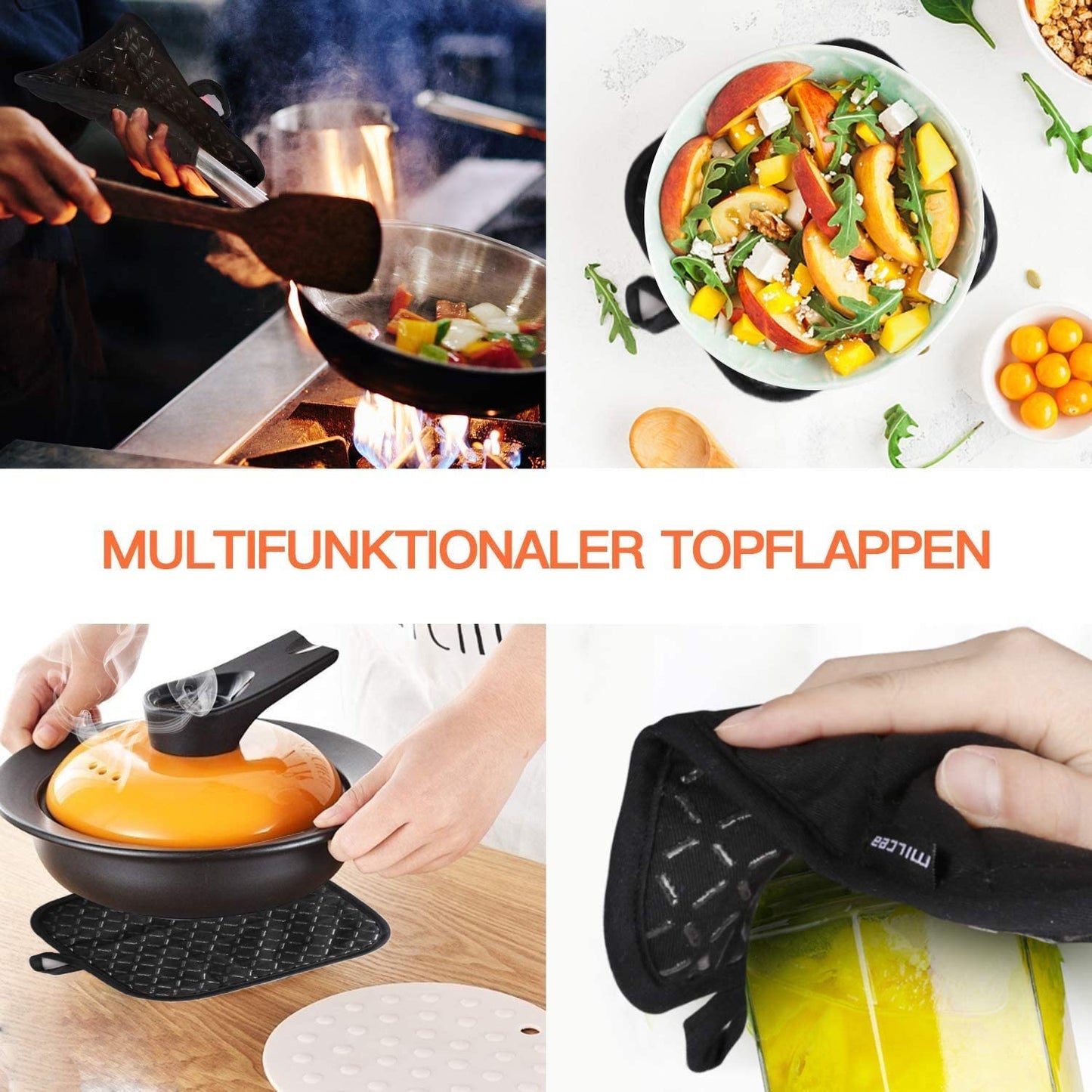 Ofenhandschuhe, Topflappen, Topfhandschuhe (4er Set), Backhandschuhe