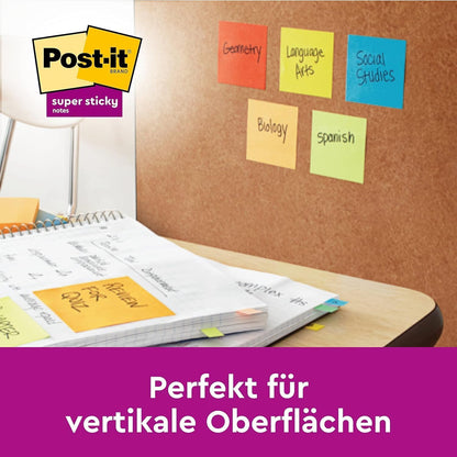 Post-it 'Super Sticky Notes' Packung mit 6 Blöcken, 90 Blatt pro Block (76x127mm): Stark-Klebend