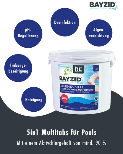 BAYZID 5-in-1 Chlor-Multitabs Tabletten für Pool (200g-5kg): Für kristallklares Poolwasser