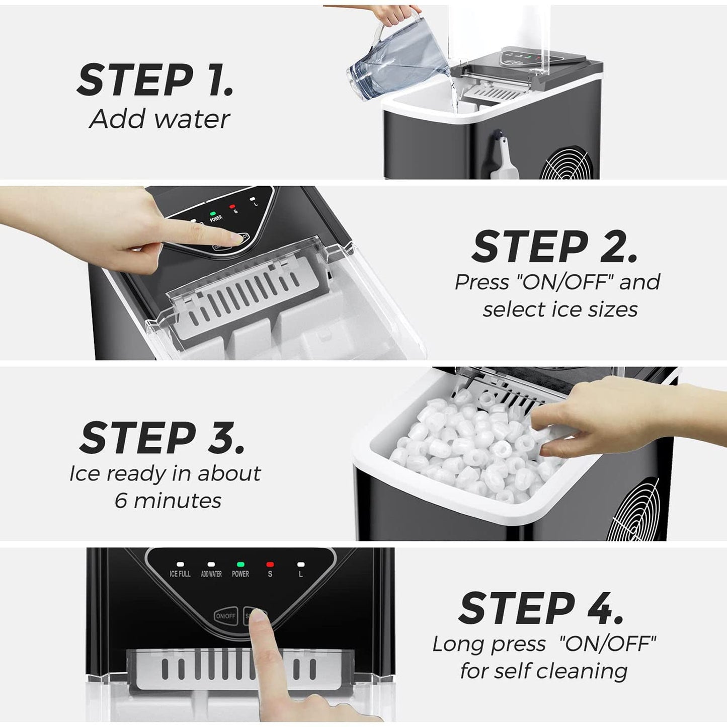 Eiswürfelmaschine - Ice Maker in NUR 6 Minuten mit Selbstreinigungsfunktion (15kg): Leise