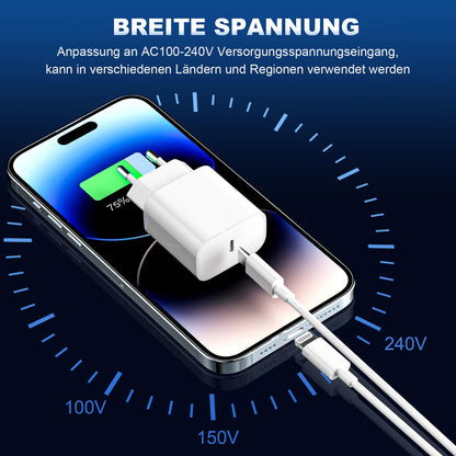 Apple iPhone Fast Charger 25W - 'MFi Certified' (2-Pack) with USB-C to Lightning Cable