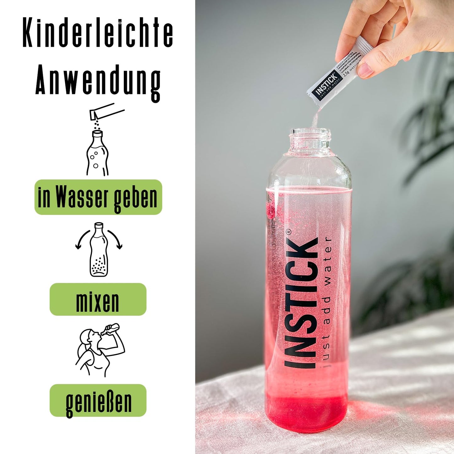 INSTICK Zuckerfreies Vegan-Instant-Getränk (Bundle Frucht-Mix) verschiedene Sorten (5x12 Sticks)