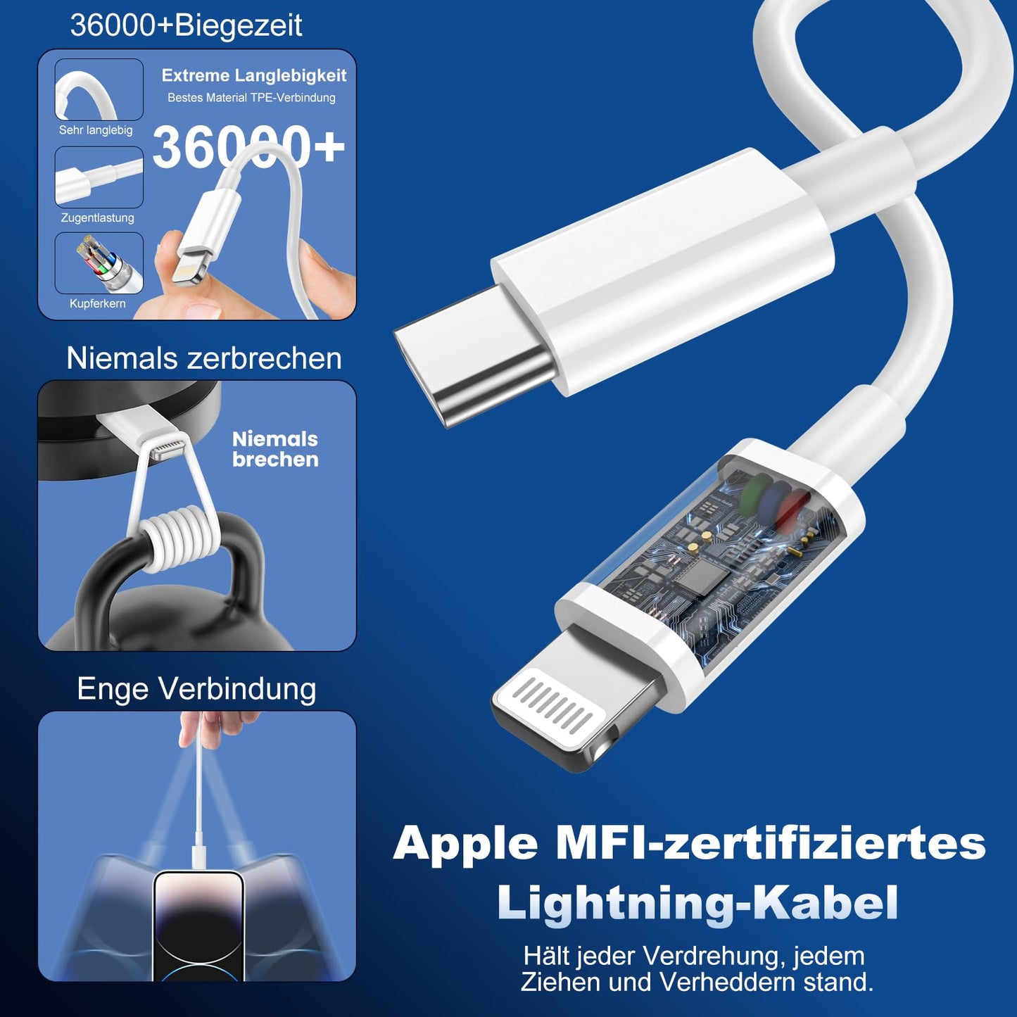Apple iPhone Fast Charger 25W - 'MFi Certified' (2-Pack) with USB-C to Lightning Cable
