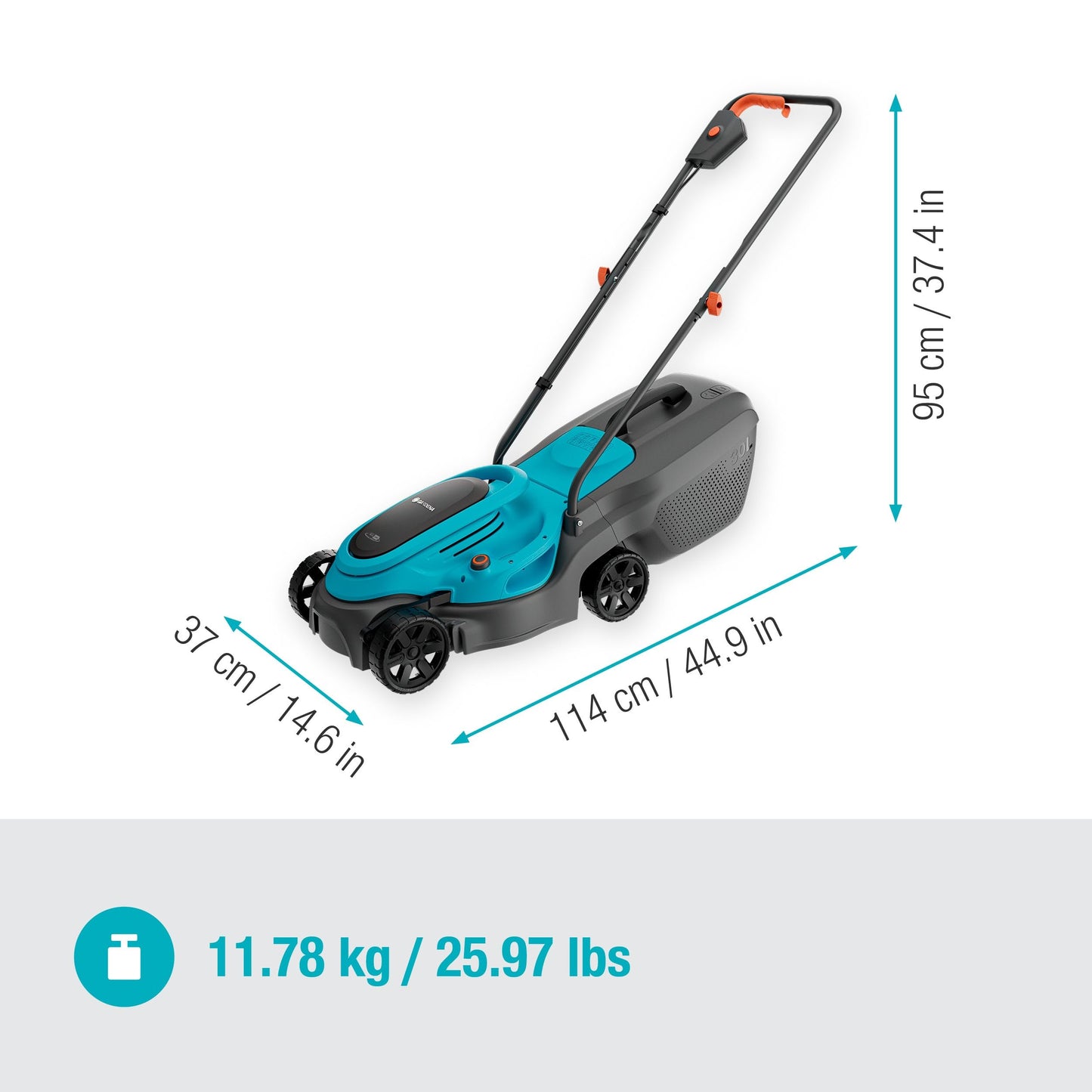Gardena EasyMax+ 32/18V Ready-to-Use Set Akku-Rasenmäher inkl. Power for All-Akku | Leicht und Wendig