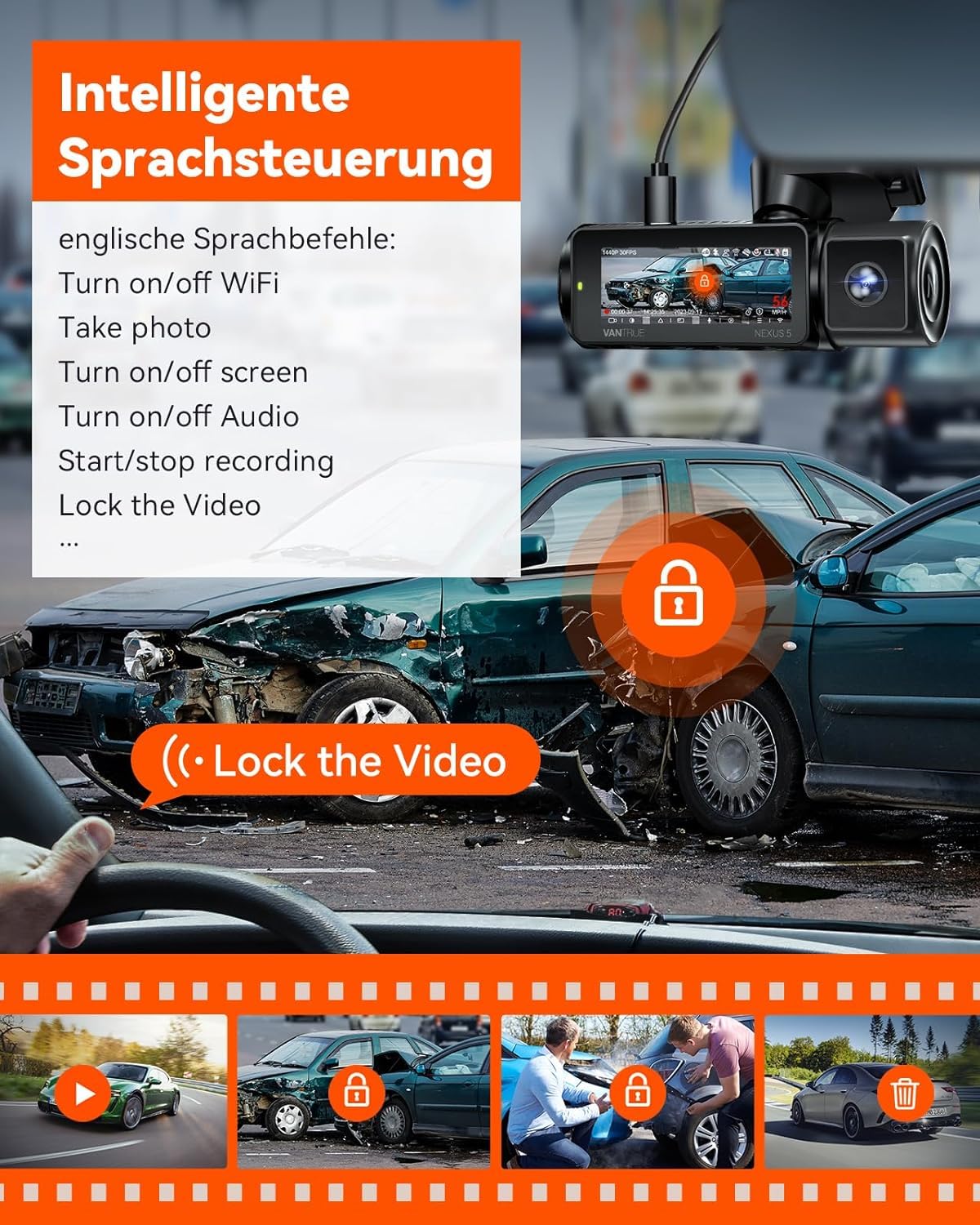 VANTRUE N5 Car Dashcam with Night Vision: 4 Channel, 2.7K, WiFi, 1080P, HDR+, GPS