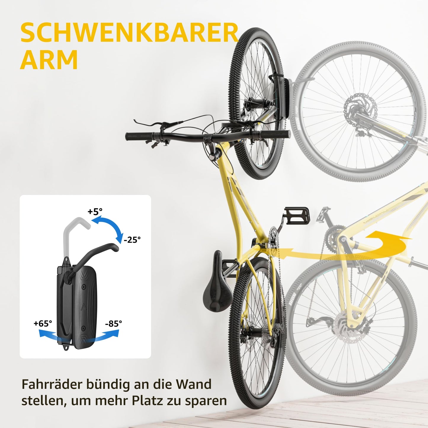 monTEK Swiveling Bike Wall Mount for the Garage | Holds up to 30 kg (Black)