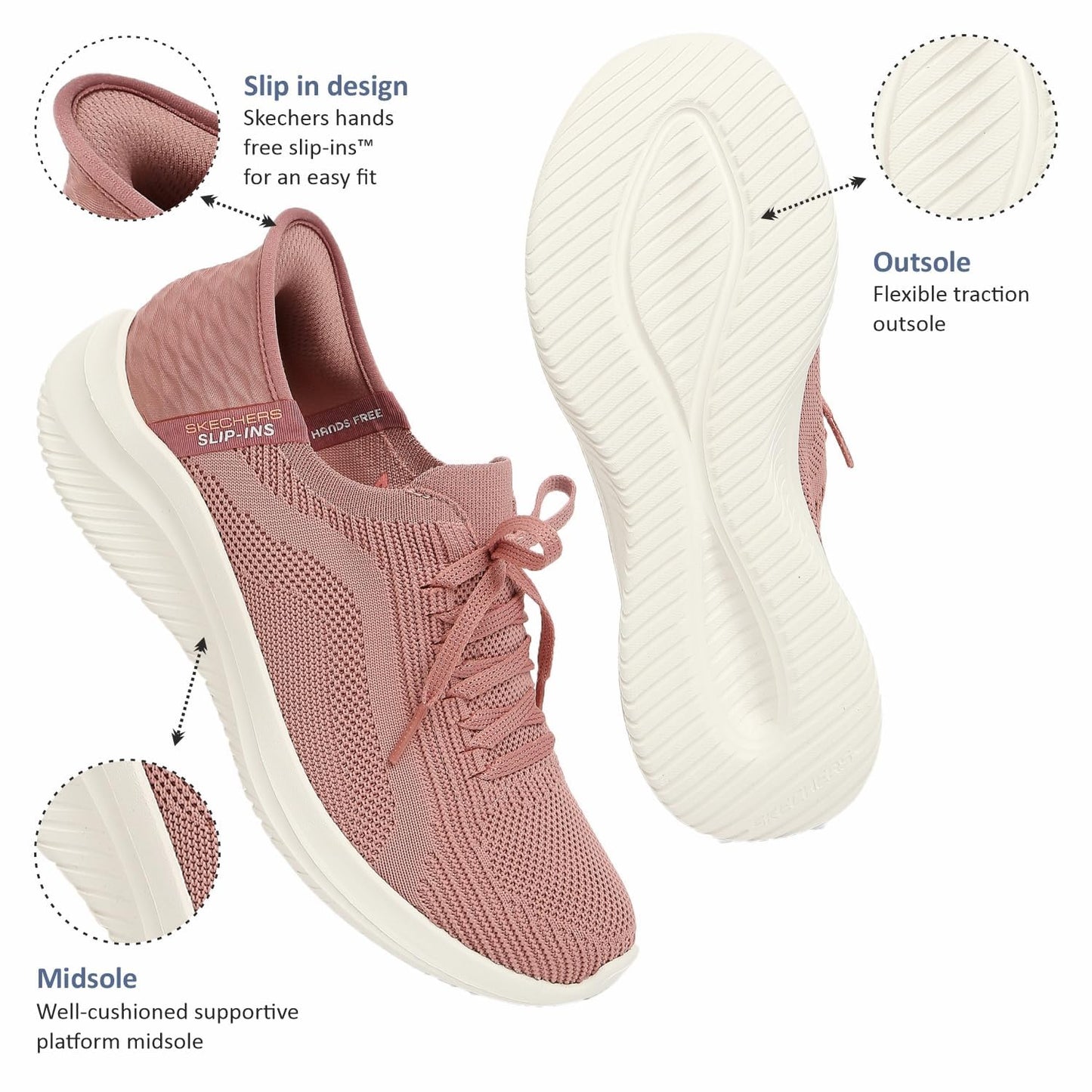 Skechers 'Ultra Flex 3.0 Brilliant Path' Women's Sneaker (Mauve Knit/Pink Trim)