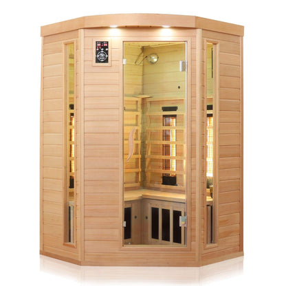 Dewello® infrared sauna 'Lakefield 3' (140x140cm) for 2-3 people made of hemlock wood, LED, Bluetooth