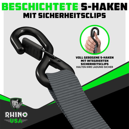 Rhino USA Ratchet Tie Down Straps (4-pack): 2000kg Tensile Strength in Gray