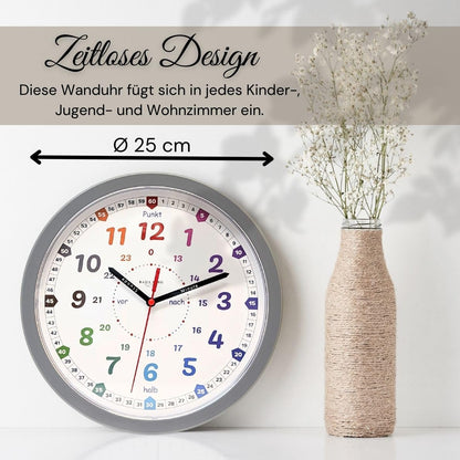 Bada Bing Montessori Wanduhr für Kinder mit bruchfeste Acrylglasscheibe: Lernuhr ohne Tickgeräusche