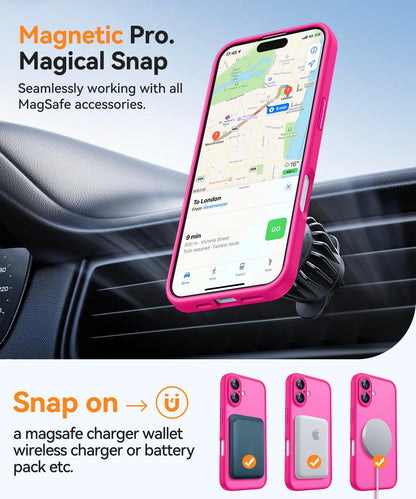 iPhone 16 Case with Camera Protection for Magsafe: Shockproof, Bright Pink