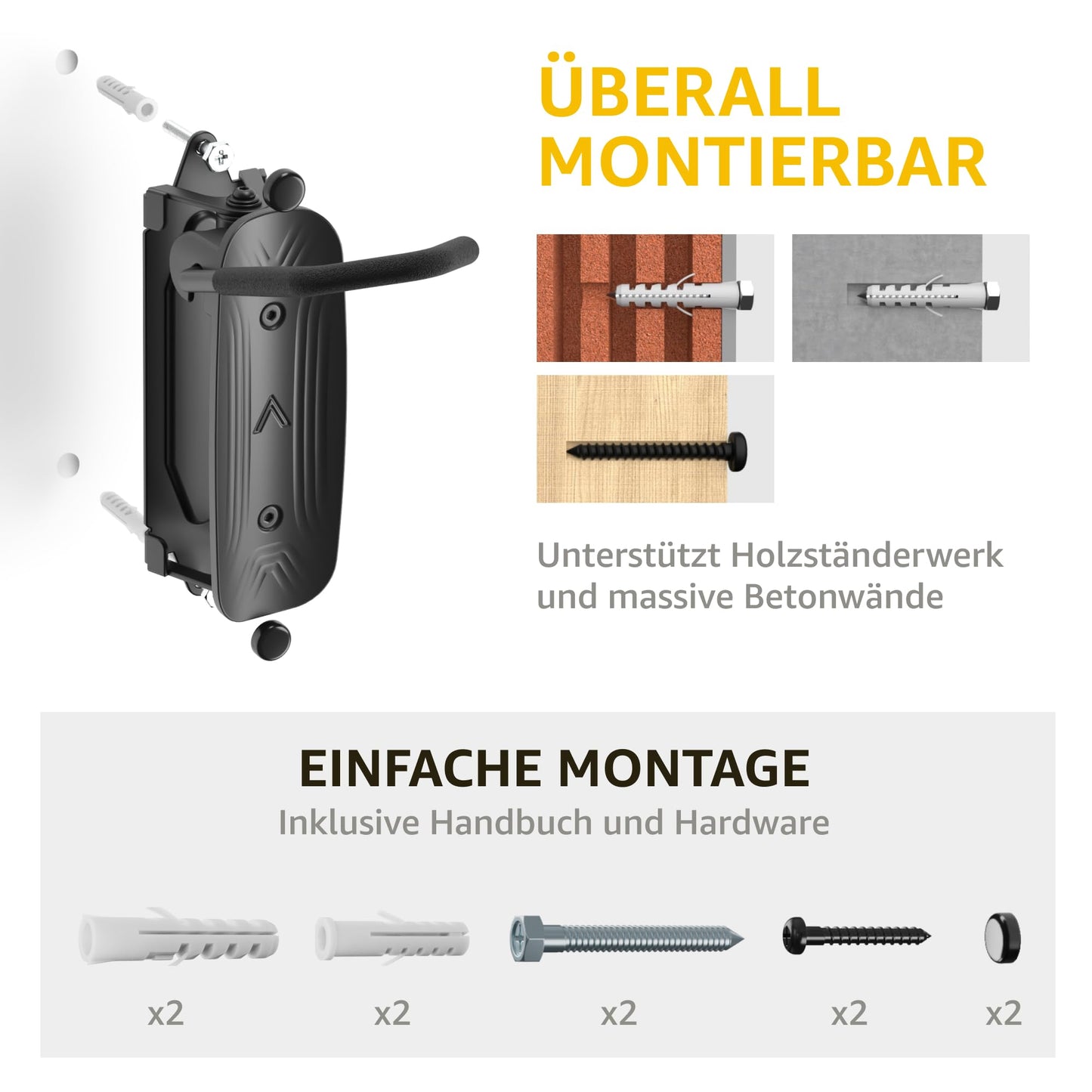 monTEK Swiveling Bike Wall Mount for the Garage | Holds up to 30 kg (Black)