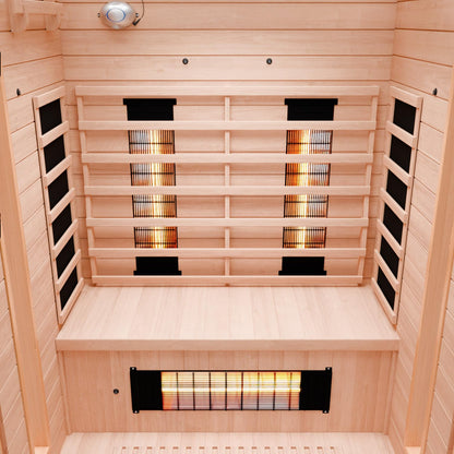 Dewello® infrared sauna 'Pierson' (135x105cm) for 1-2 people made of hemlock wood, LED, Bluetooth