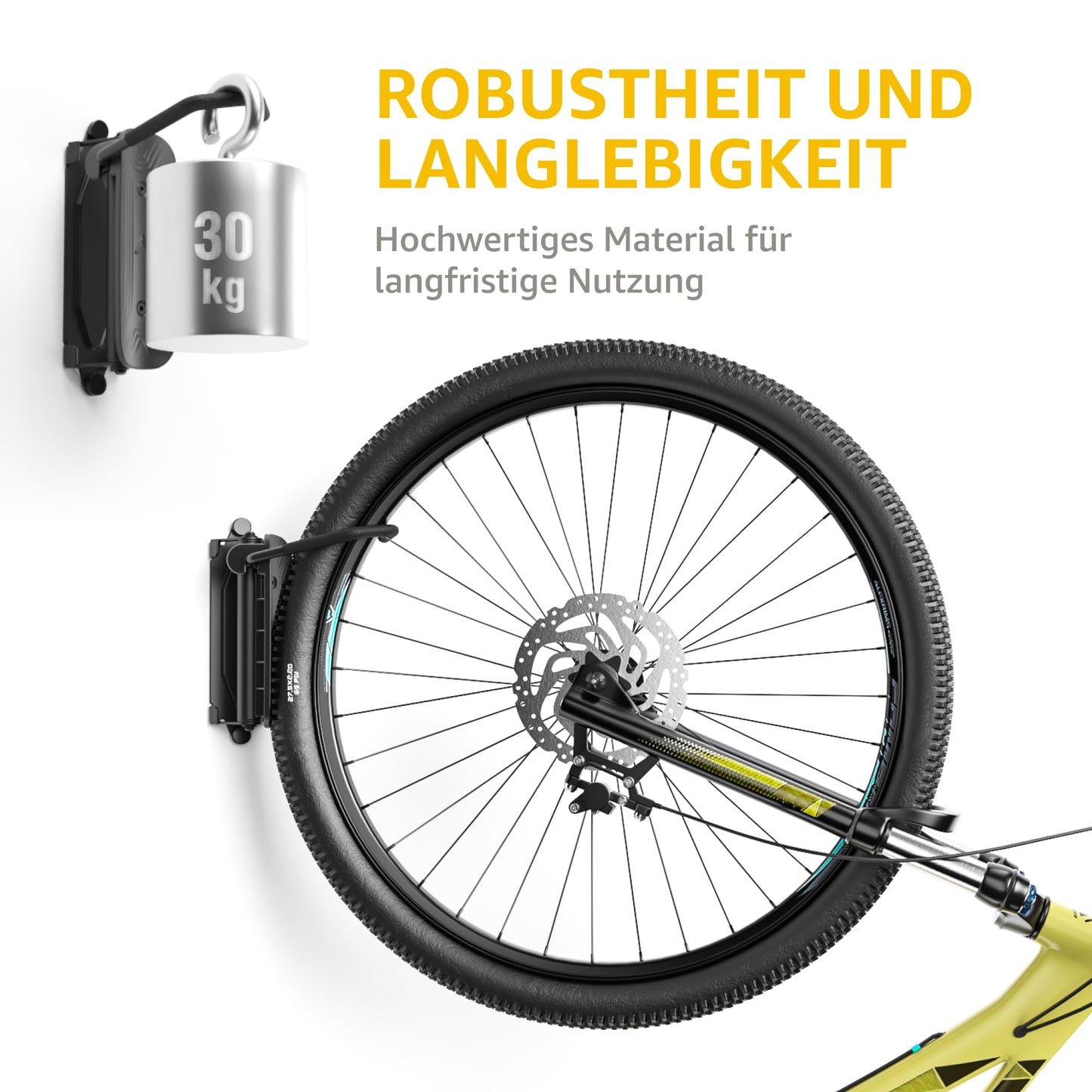 monTEK Swiveling Bike Wall Mount for the Garage | Holds up to 30 kg (Black)