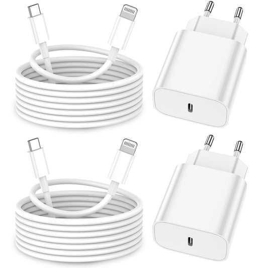 Apple iPhone Schnellladegerät 25W - 'MFi-Zertifiziert' (2er-Pack) mit USB-C auf Lightning-Kabel