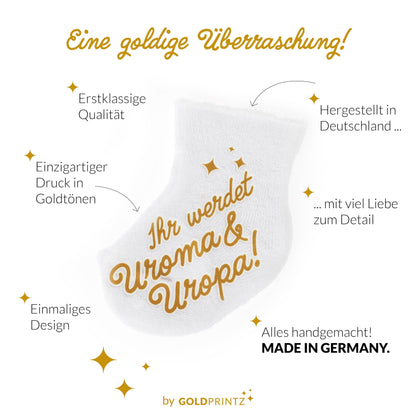 goldprintz I Ihr werdet Uroma und Uropa I Schwangerschaft verkünden I goldig bedruckte Babysocke I Wir bekommen ein Baby verkünden I Verkündung Schwangerschaft I Überraschung Babynews