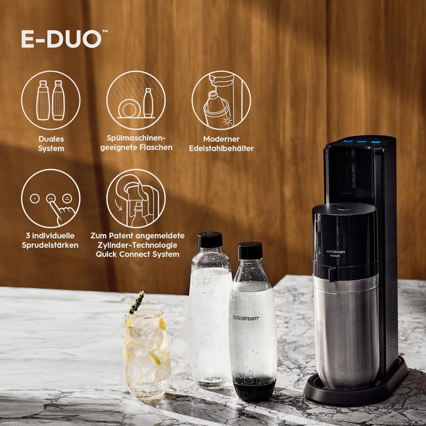 SodaStream E-DUO Wassersprudler mit Quick-Connect: CO2-Zylinder inkl. Zubehör