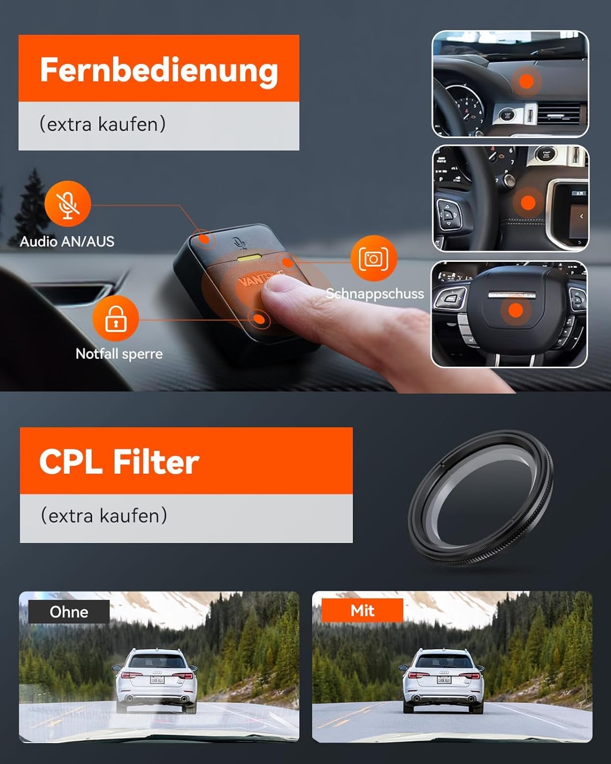 VANTRUE N5 Car Dashcam with Night Vision: 4 Channel, 2.7K, WiFi, 1080P, HDR+, GPS
