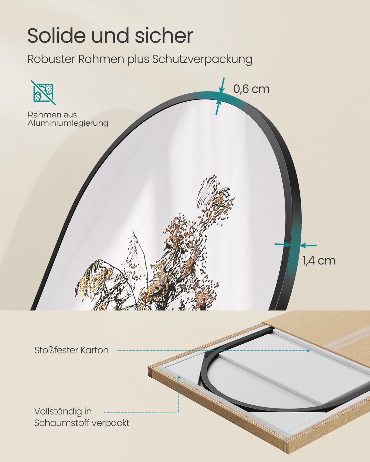 SONGMICS curved full-length mirror: aluminum alloy frame, tempered glass