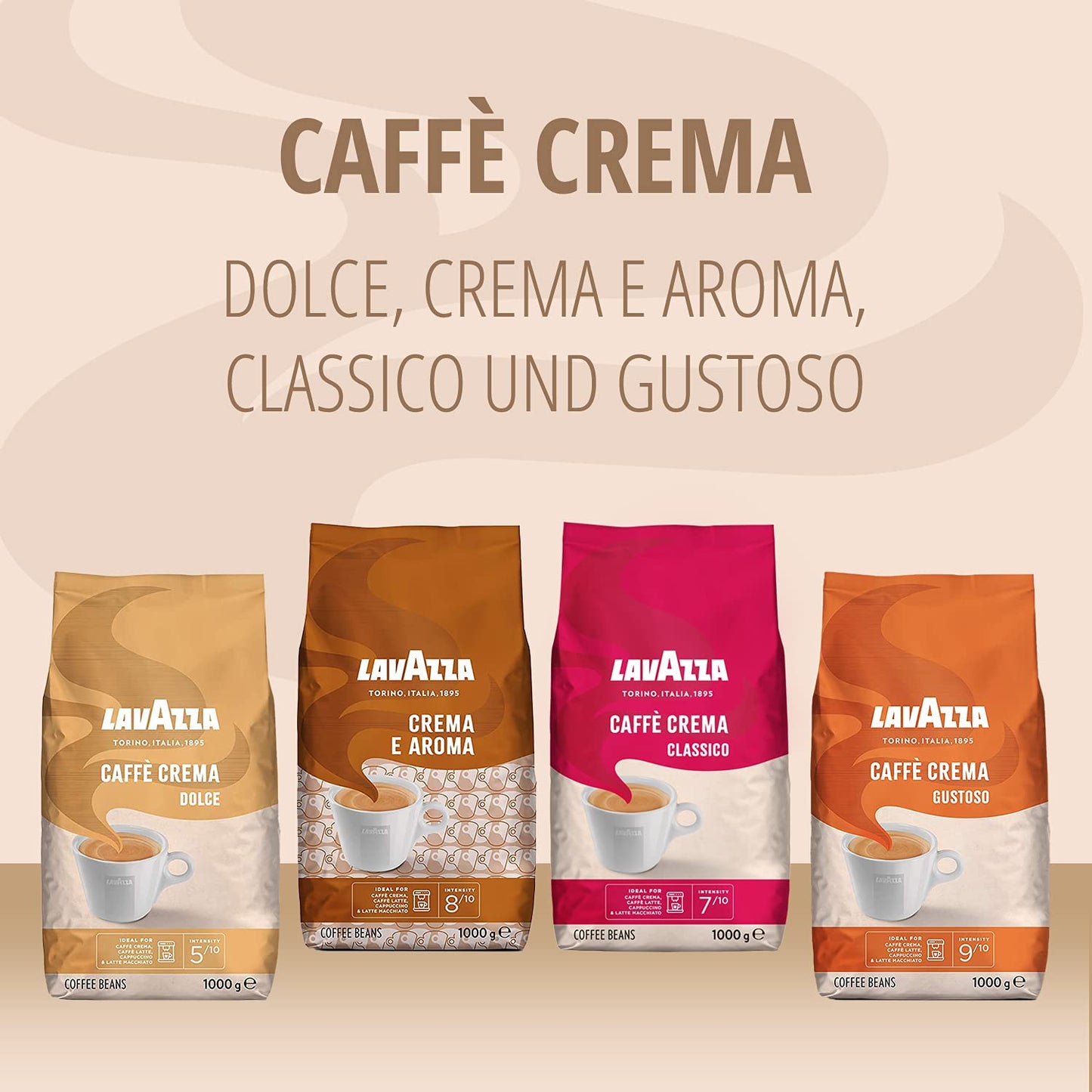 LAVAZZA Caffè Crema Classico (1kg): Arabica &amp; Robusta coffee beans | Intensity 7/10