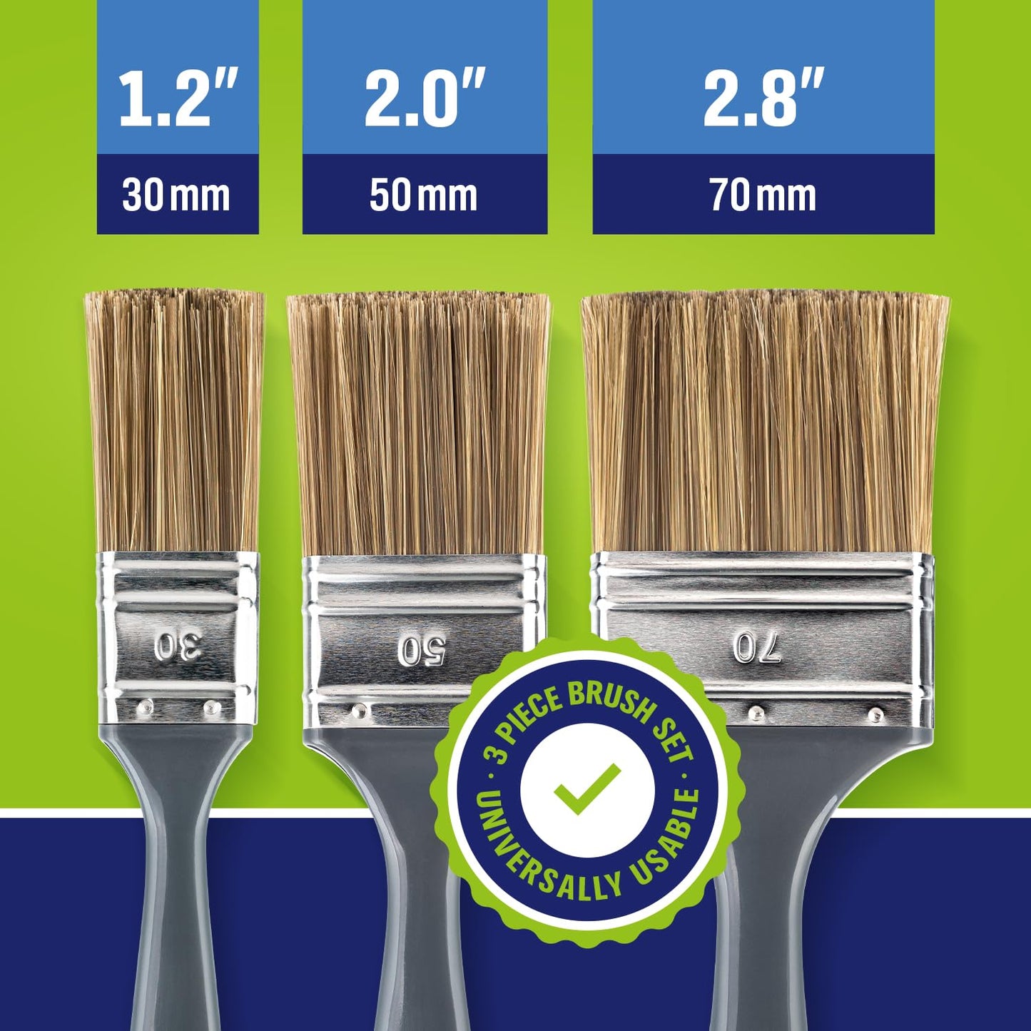 Color Expert Glazing Flat Brush Set (3 pieces) for glazing and painting work | Plastic handle