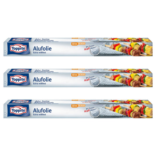 Toppits Alufolie XL Doppel-Kraft-Waben - 3er Pack (10m x 44cm)