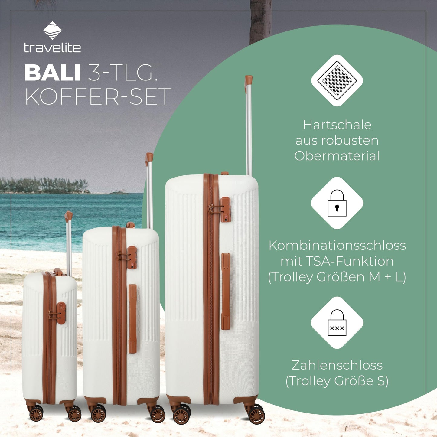 TRAVELITE 'Bali' hard-shell travel suitcase set (3 pieces): TSA combination lock 