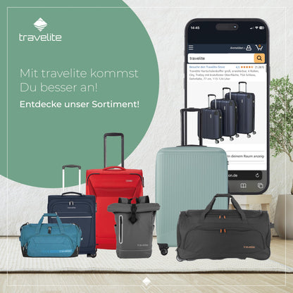 TRAVELITE hard-shell travel suitcase set with TSA lock + expansion pleat: scratch-resistant 