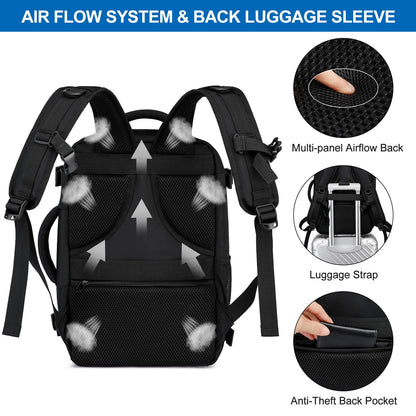 Travel backpack hand luggage (40x20x25cm) with USB charging port for travel, camping