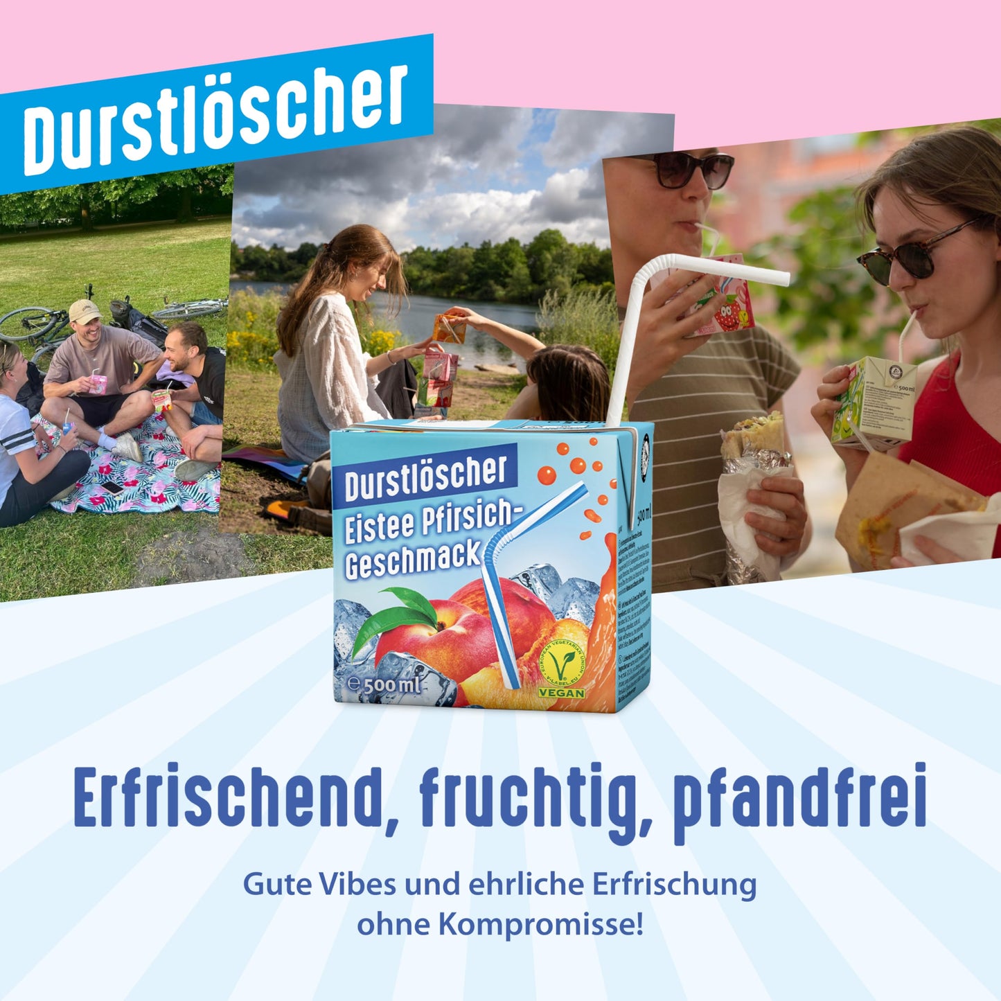 Durstlöscher Eistee (Pfirsich) 24x 500ml: Pfandfreies Trinkpäckchen, Vegan