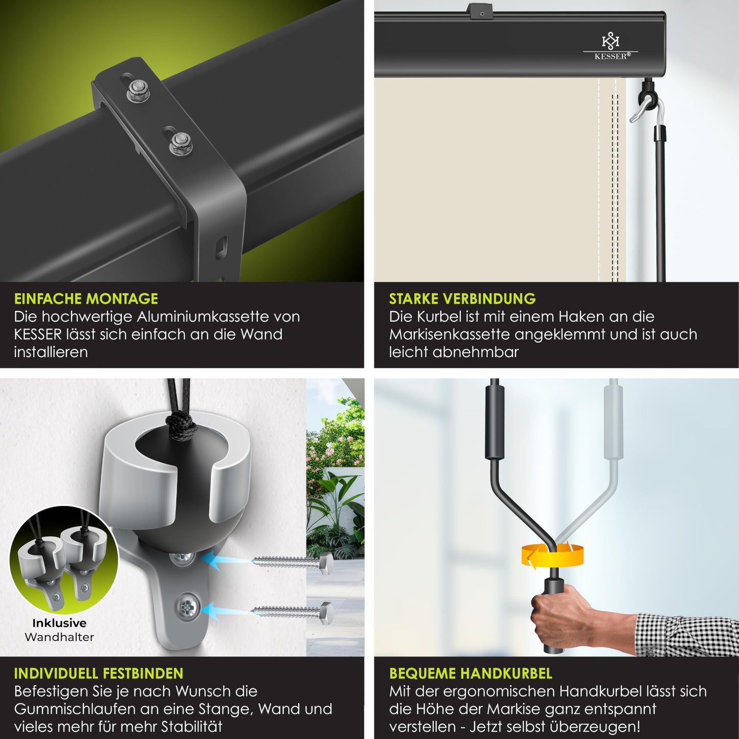 KESSER® Senkrechtmarkise mit Handkurbelmechanismus: Sonnen-und Sichtschutz inkl Montageset & Abdeckung