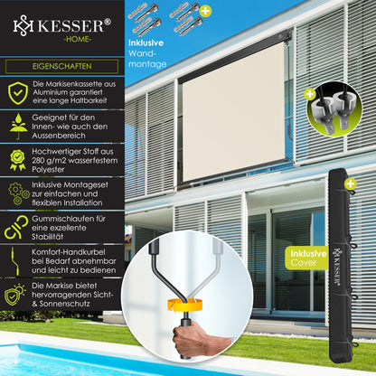 KESSER® Senkrechtmarkise mit Handkurbelmechanismus: Sonnen-und Sichtschutz inkl Montageset & Abdeckung