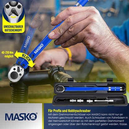 MASKO® torque wrench (6-piece): 40-210Nm 1/2' CV incl. 3 sockets + assembly gloves case