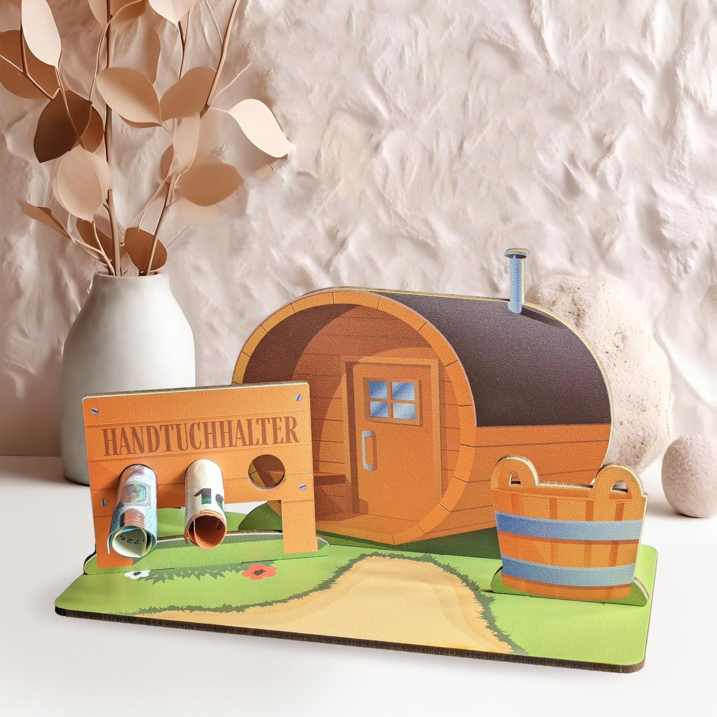 Sauna 3D wooden card: Gift set voucher card for wellness holidays