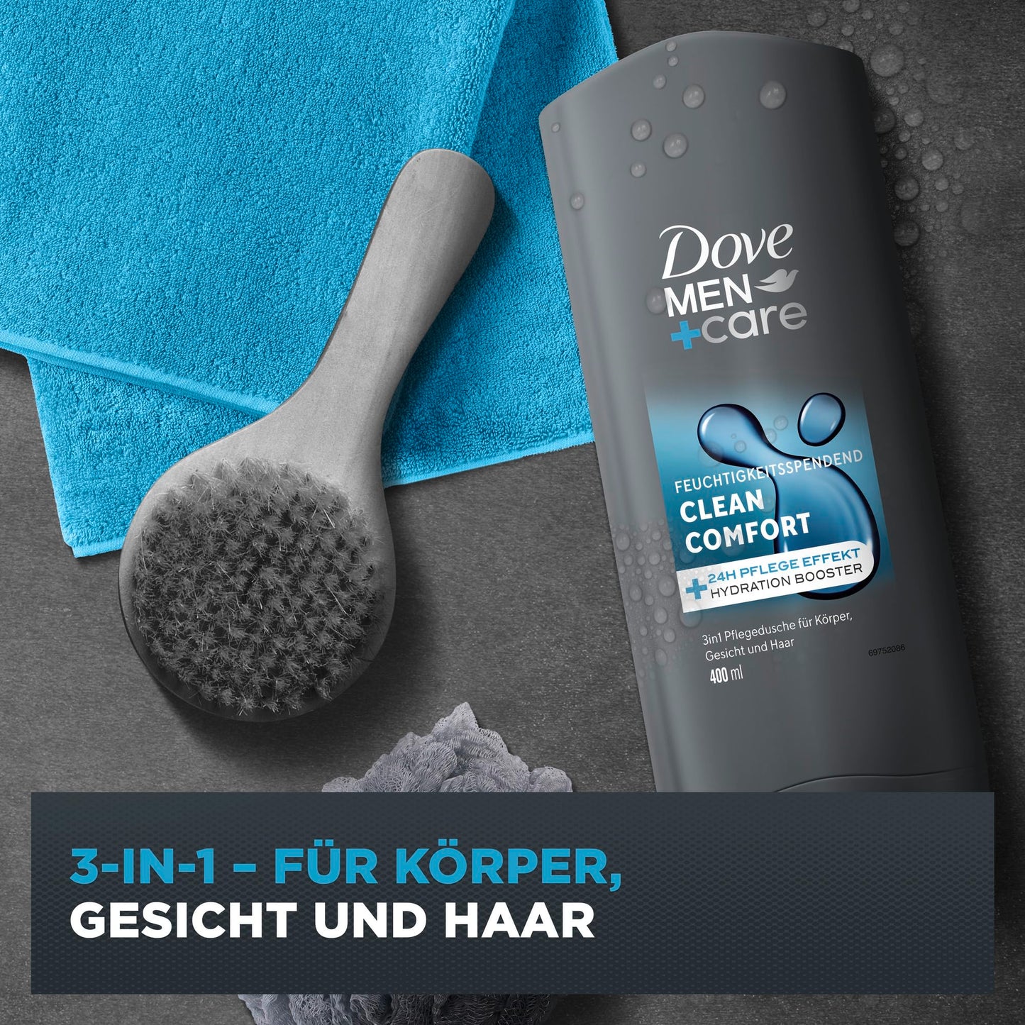 Dove Men+Care 3-in-1 Duschgel 'Clean Comfort' Duschbad für Körper, Gesicht und Haar (6x400ml)