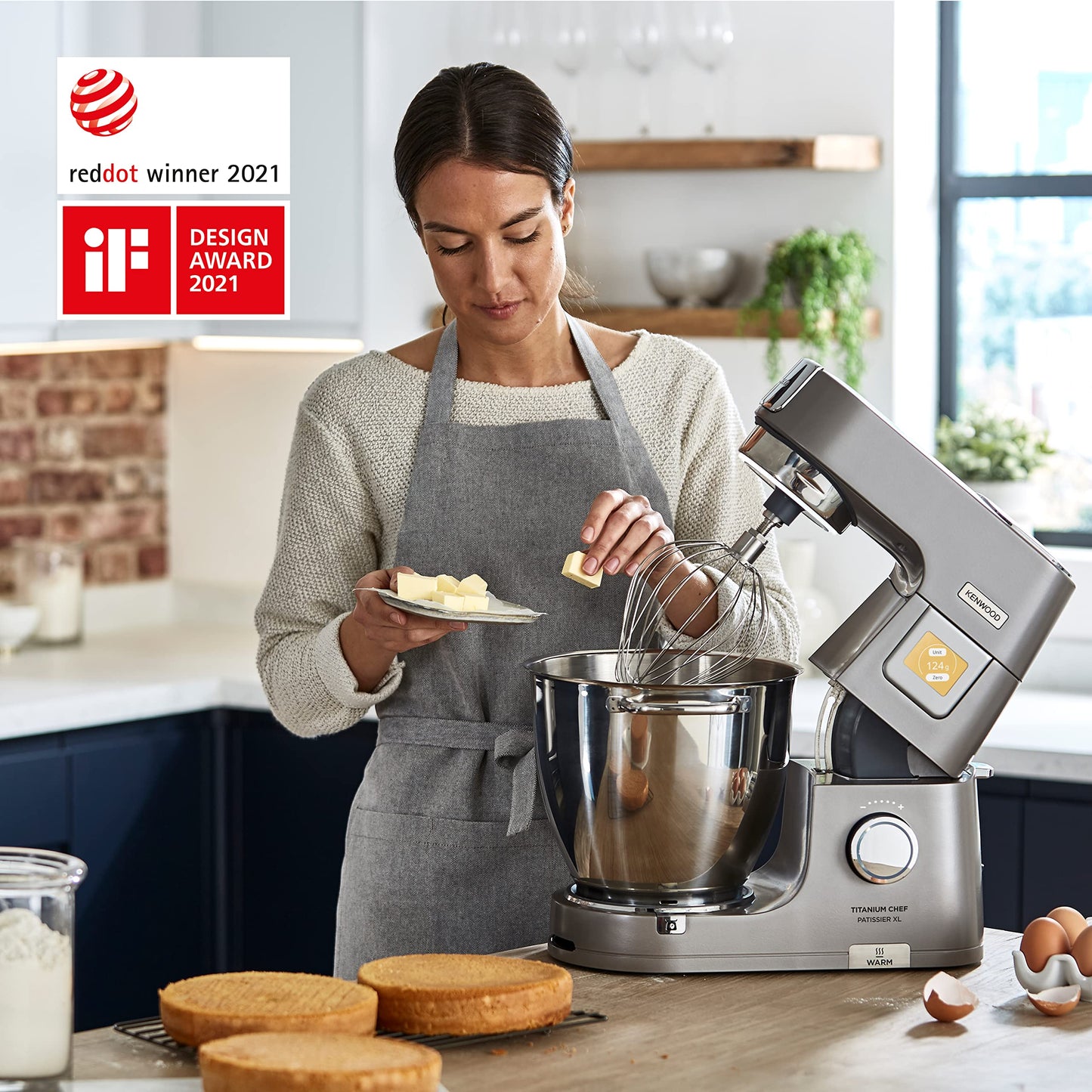 Kenwood Titanium Chef Patissier XL KWL90.034SI (1400 Watt) | Küchenmaschine mit integrierter Waage & Wärmefunktion,