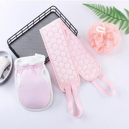 3-piece Body Scrub Set: Back Scrubber - Bath Glove - Shower Brush