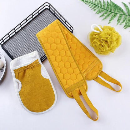 3-piece Body Scrub Set: Back Scrubber - Bath Glove - Shower Brush
